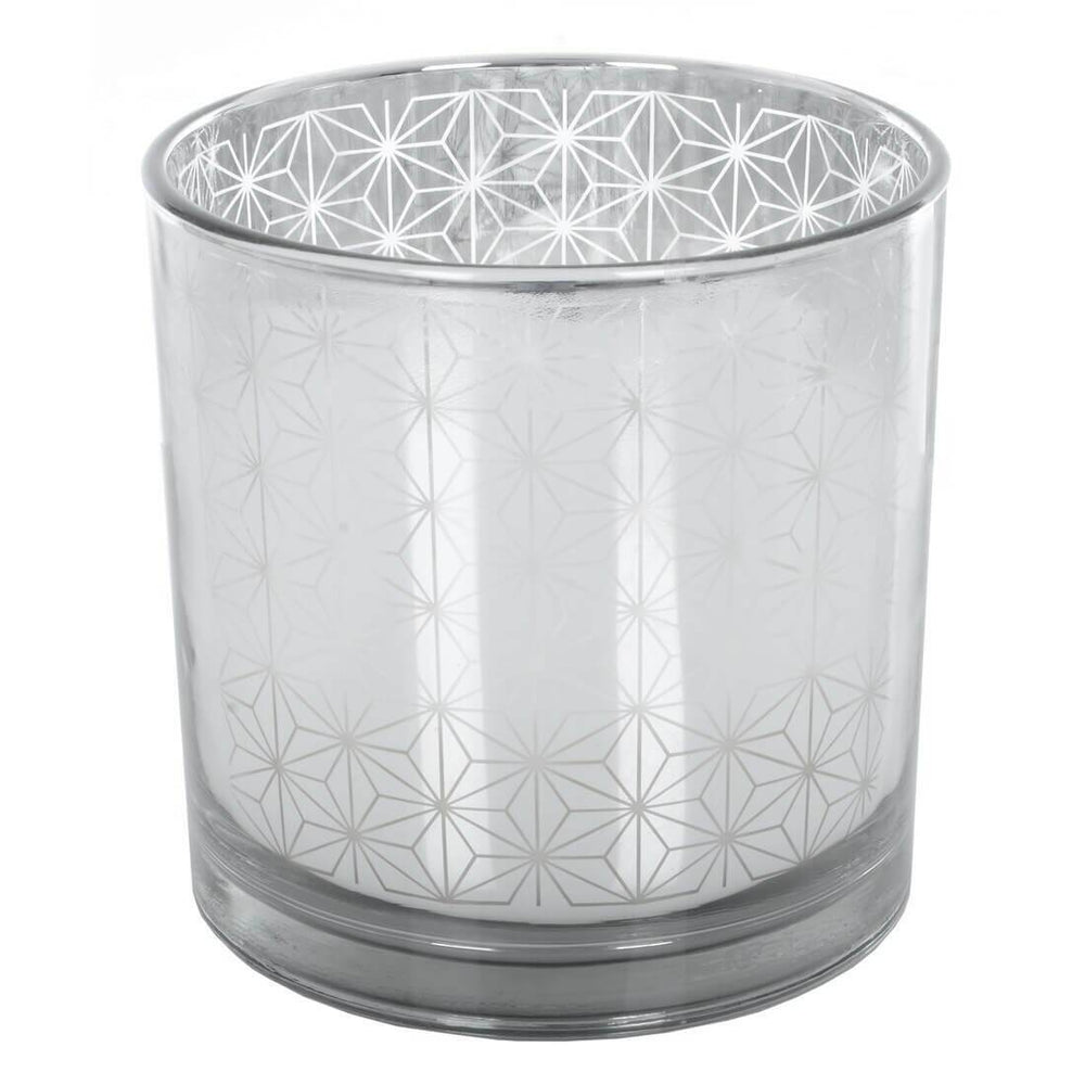 Large Unscented Candle Lantern Electroplated Glass Holder 15cm Silver
