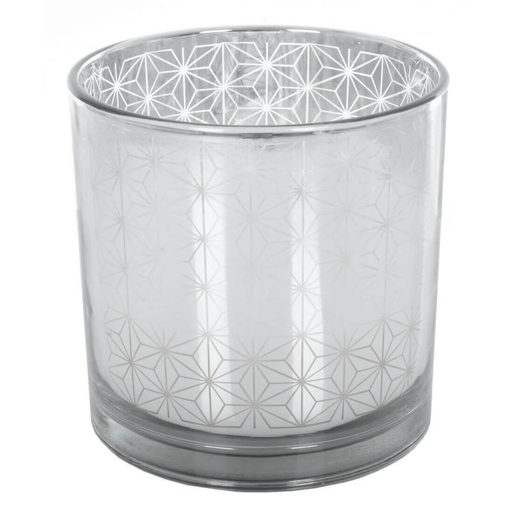 Large Unscented Candle Lantern Electroplated Glass Holder 15cm Silver