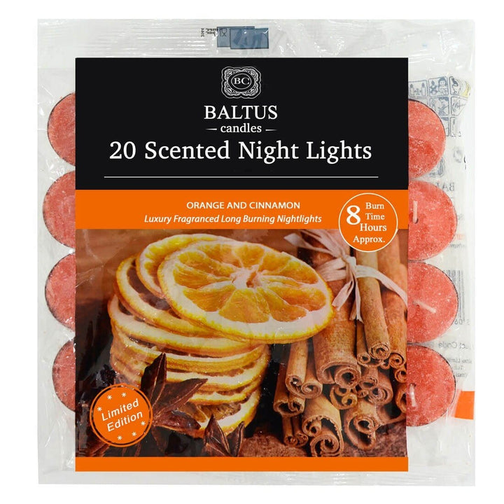 Baltus 20 Pack of Scented Tealight Night Lights Candles 8hr Burn Orange & Cinnamon