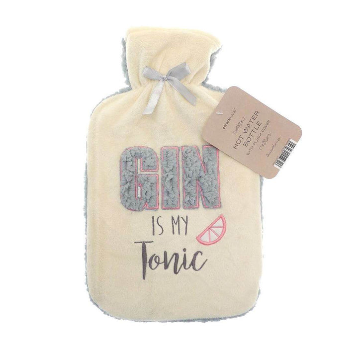 Hot Water Bottle Large Sherpa Fleece Cover Embroidery Slogan Gin