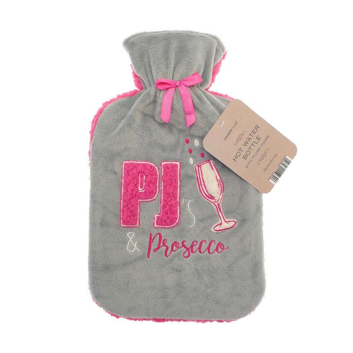 Hot Water Bottle Large Sherpa Fleece Cover Embroidery Slogan Prosecco