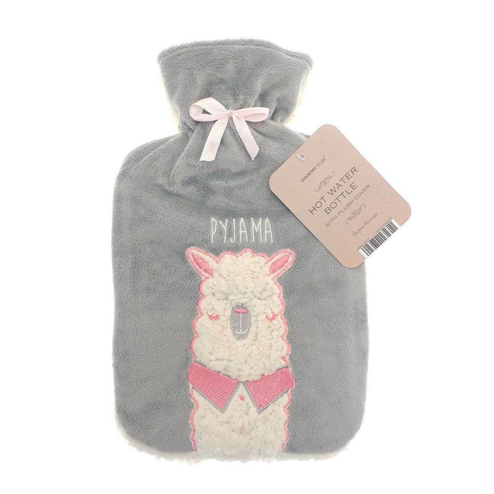 Hot Water Bottle Large Sherpa Fleece Cover Embroidery Slogan Llama