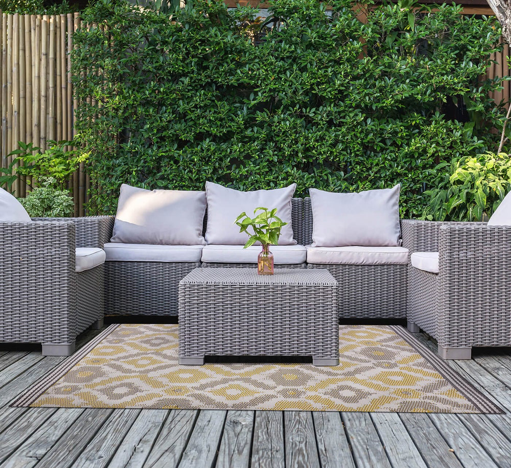 Outdoor Rug Malaysian Ikat Pattern Garden Mat Patio Beach