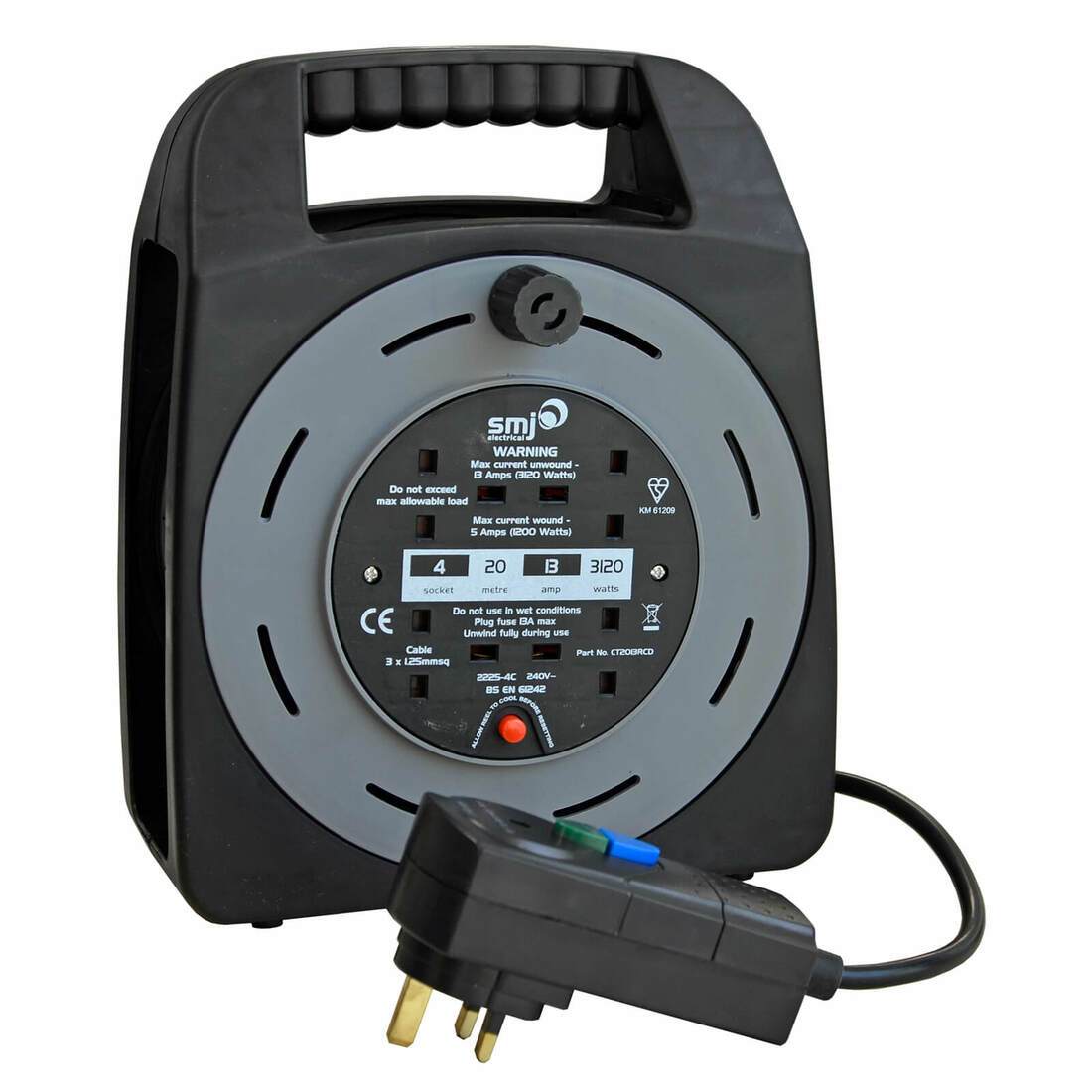 20m Extension Cable Reel RCD Plug 4x13A Sockets Easy Wind XSStock.co.uk