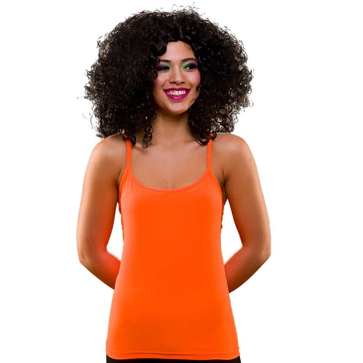 80s Neon Vest Top Fancy Dress Costume Disco Halloween Party Orange / S
