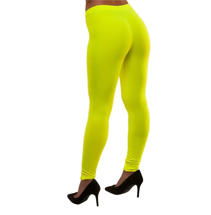 80s Neon Leggings Fancy Dress Costume Halloween Disco Dance Yellow / S