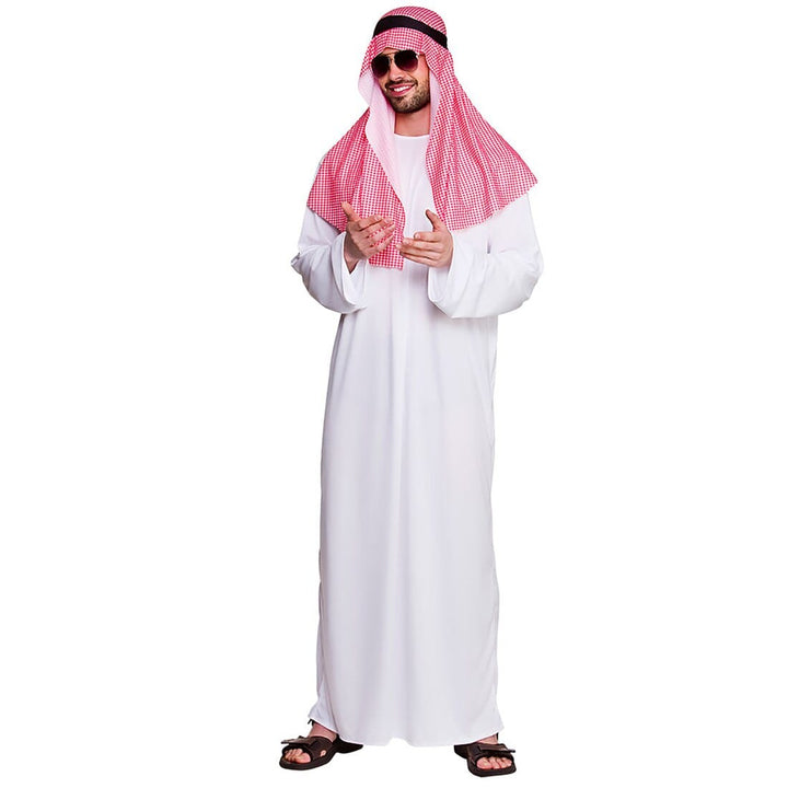 Arab Sheikh Fancy Dress Costume White Robe Red Scarf Mens One Size