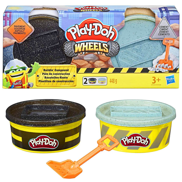 Play-Doh Wheels Compound Sets 2x8oz Tubs Dough Stamper Lid Tool Pavement/Cement