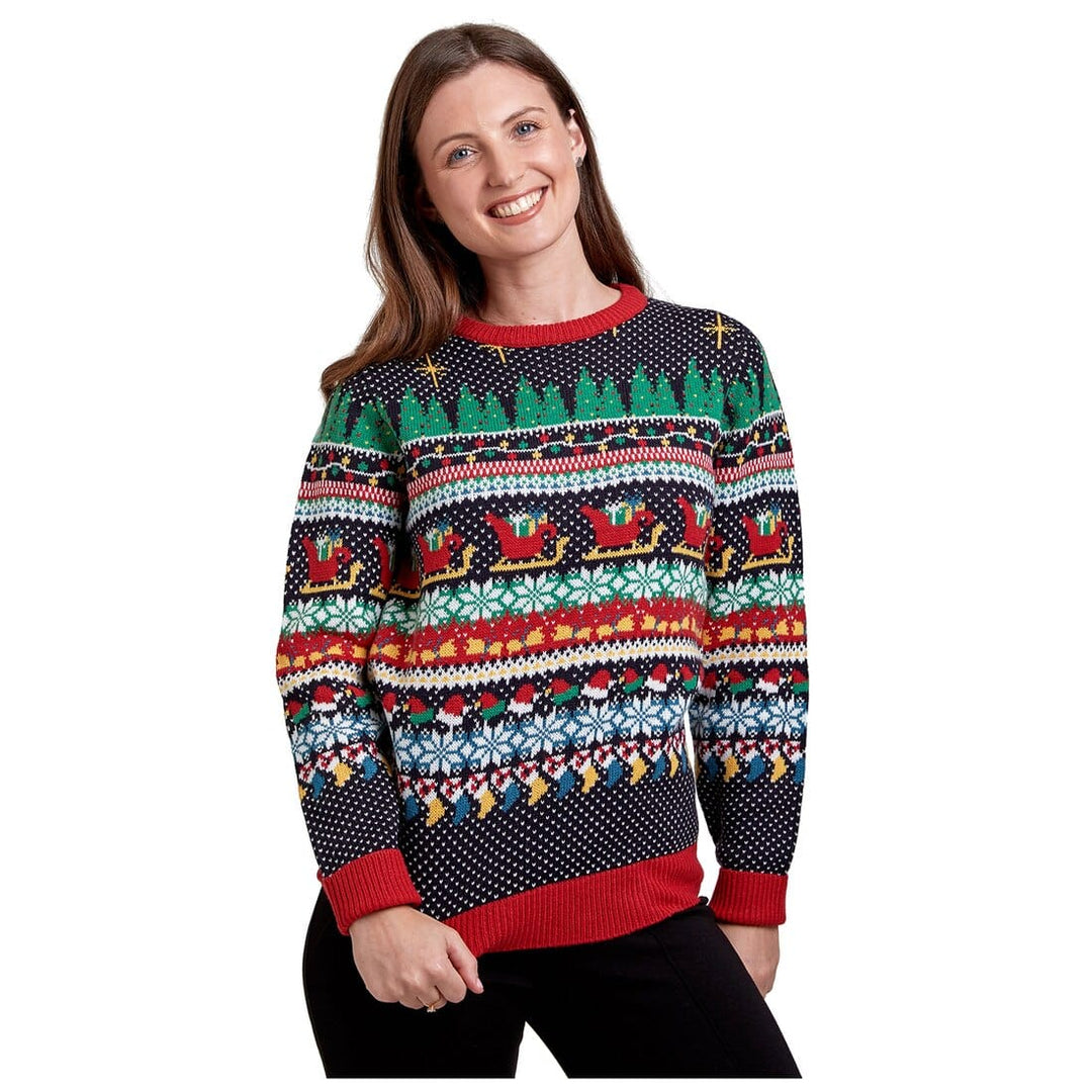 Womens Christmas Jumper Multi Colour Xmas Icon Knit Pattern 8