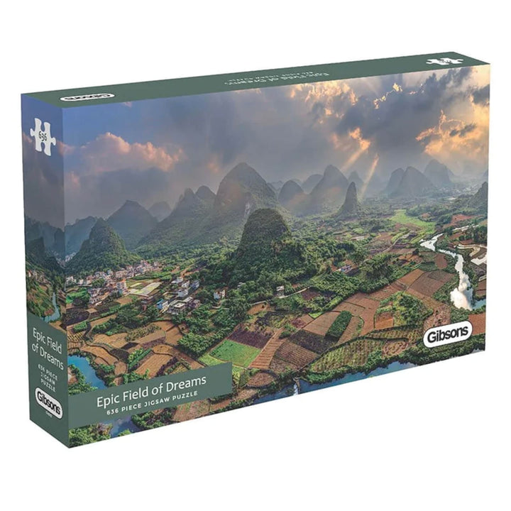 epic field of dreams jigsaw puzzle in box on white background with gibsons logo brand and 636 piece hightlight to the front