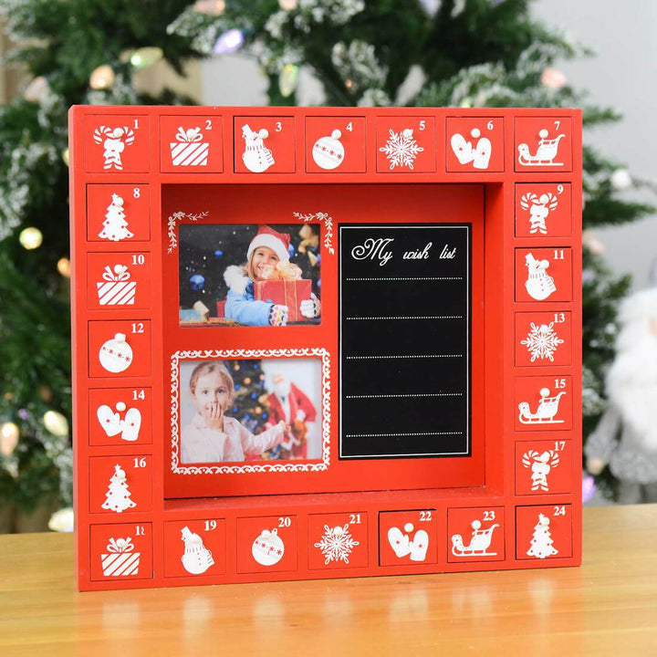 Wooden Red And White Xmas Photo Advent Calendar With Drawers