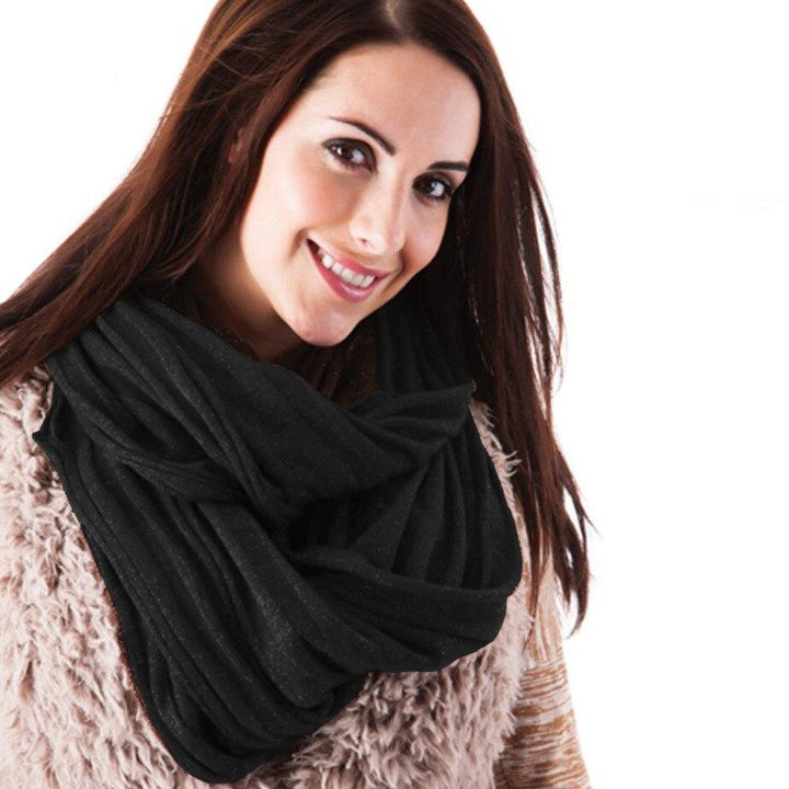 Womens Glittery Metallic Thread Rib Knitted Snood Black