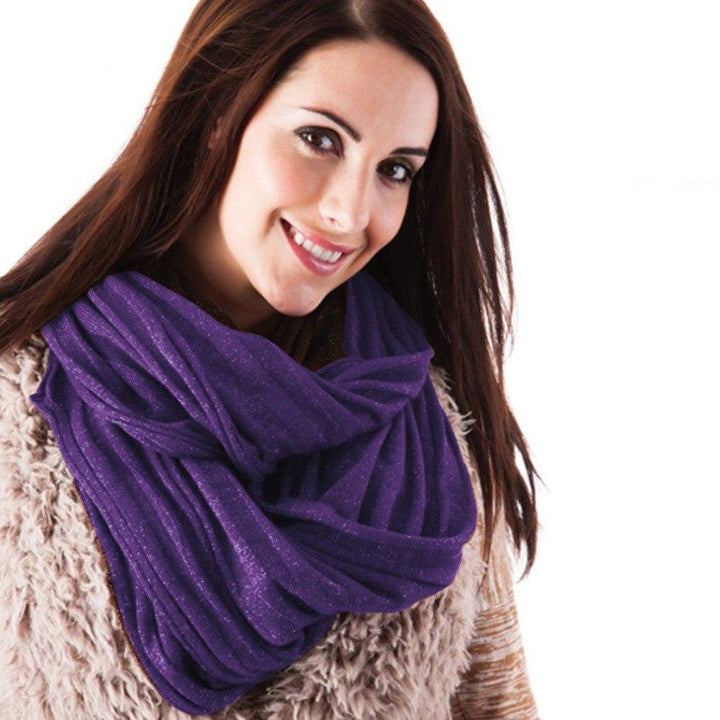 Womens Glittery Metallic Thread Rib Knitted Snood Purple