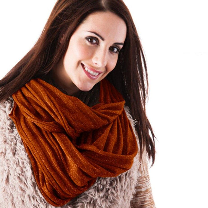 Womens Glittery Metallic Thread Rib Knitted Snood Burnt Orange