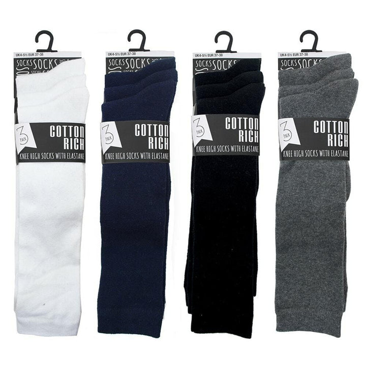 12 Pairs Girls Cotton Rich Knee High Everyday School Socks