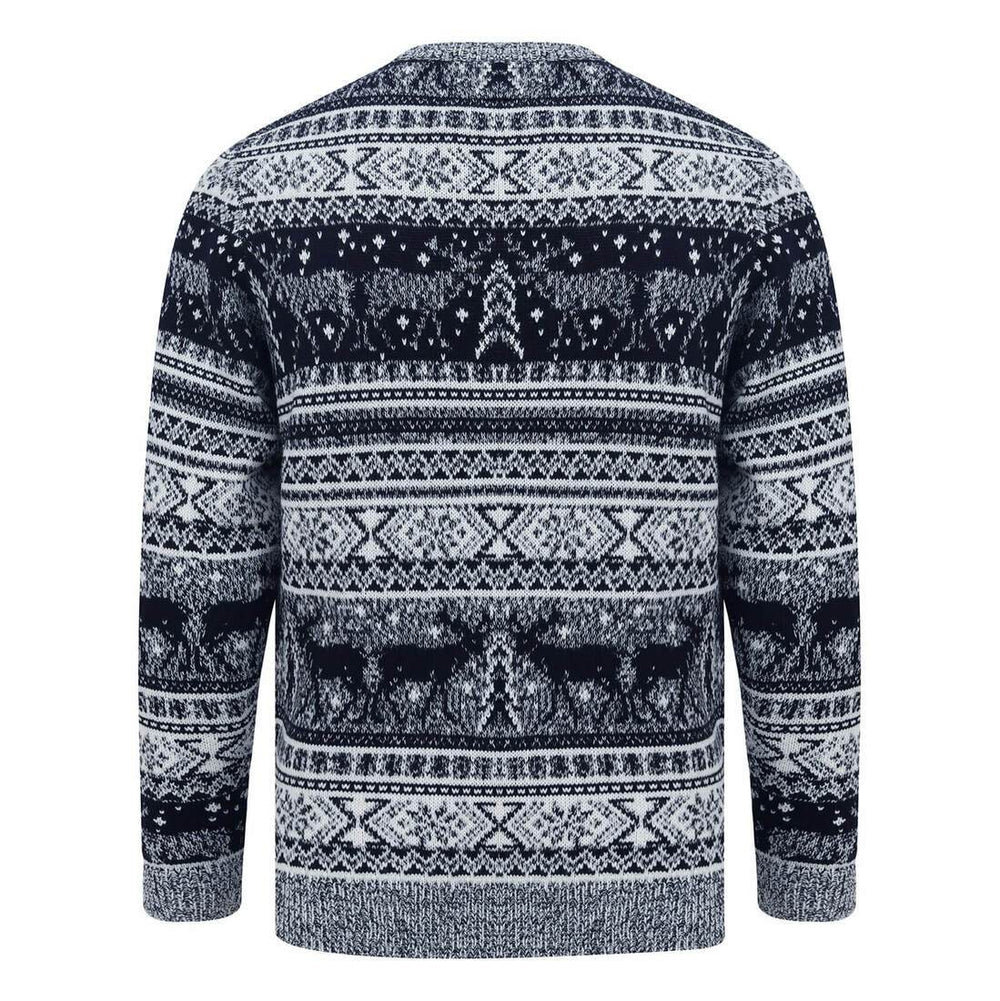 Mens Reindeer Fair Isle Christmas Jumper Grey Marl Nordic
