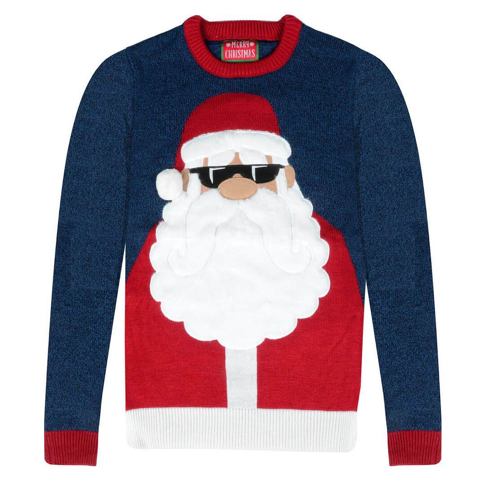 Mens Santa Sunglasses Christmas Jumper Novelty Sweater Knit Navy / S
