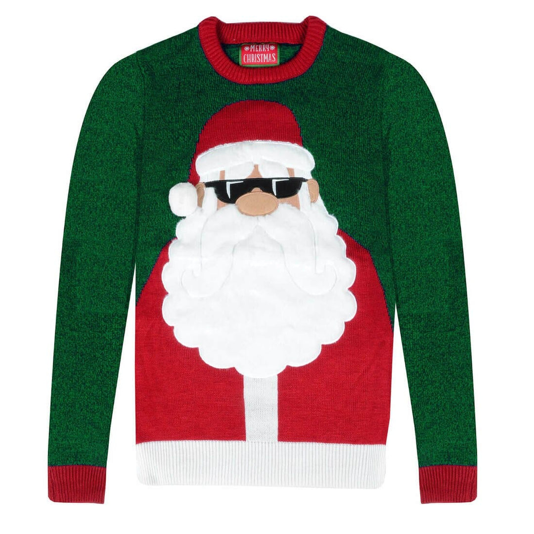 Mens Santa Sunglasses Christmas Jumper Novelty Sweater Knit Dark Green / S