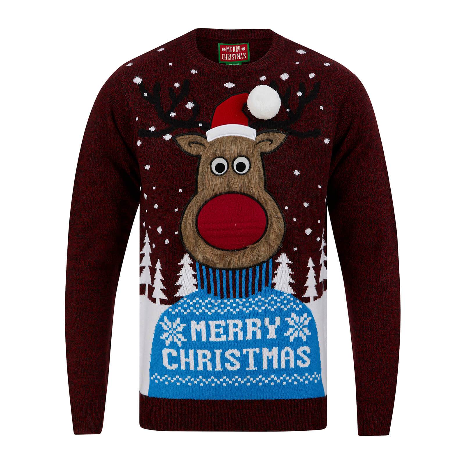 Buy Mens Merry Reindeer Fluffy Christmas Jumper XS Stock XS