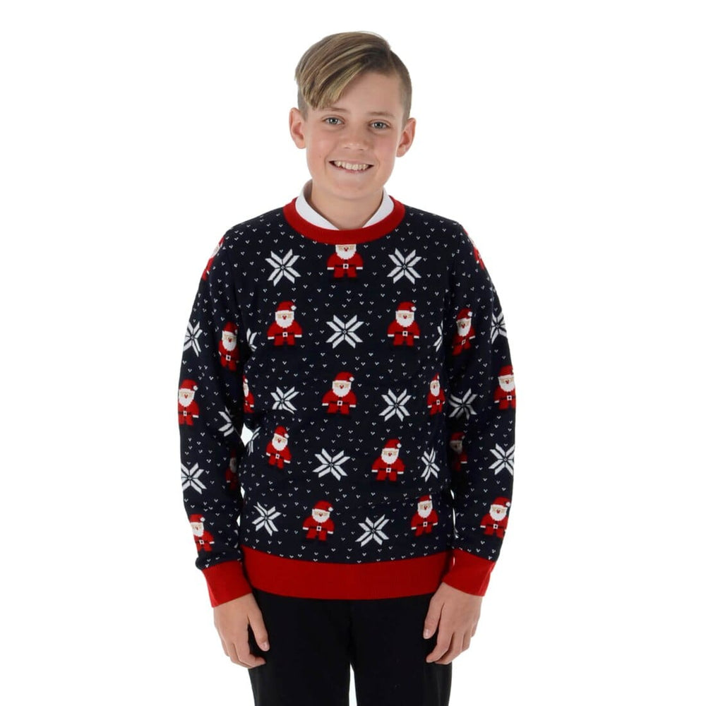 Kids Fair Isle Christmas Jumper Santa Snowflakes Pattern Ink / 5-6