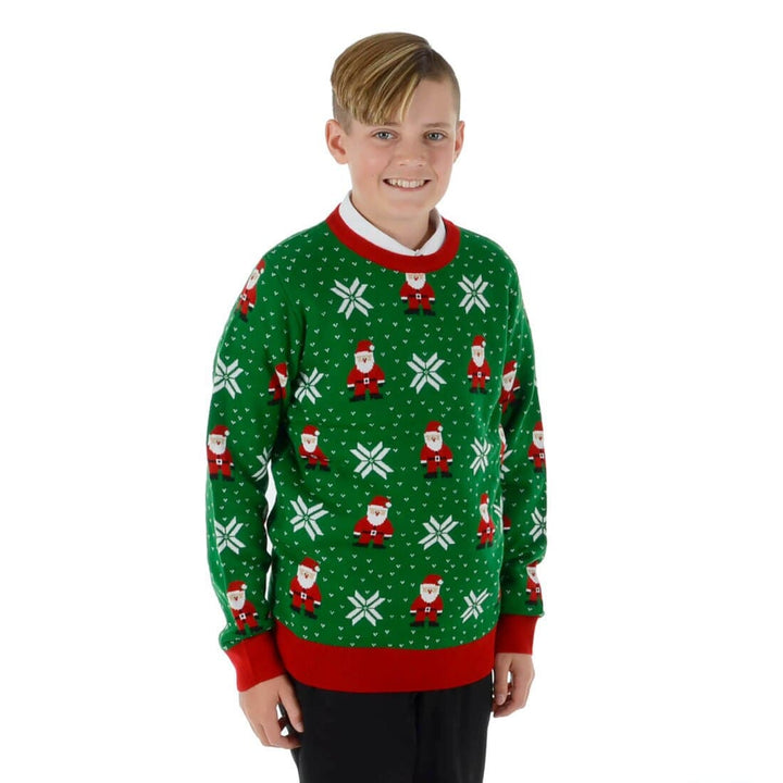 Kids Fair Isle Christmas Jumper Santa Snowflakes Pattern Christmas Green / 5-6