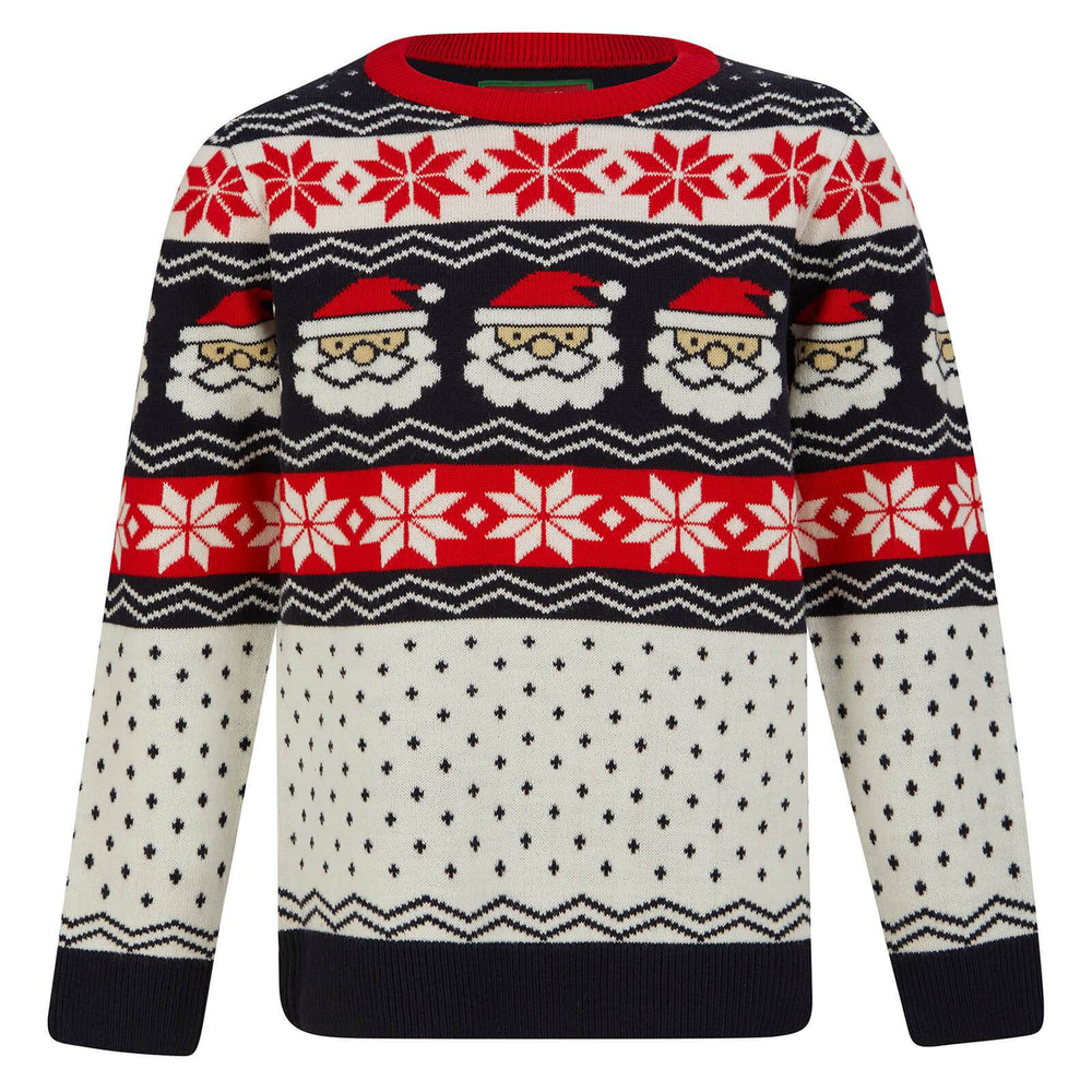 Kids Christmas Jumper Santa Head Snowflakes Red Black Nordic Tokyo Red / 4-5