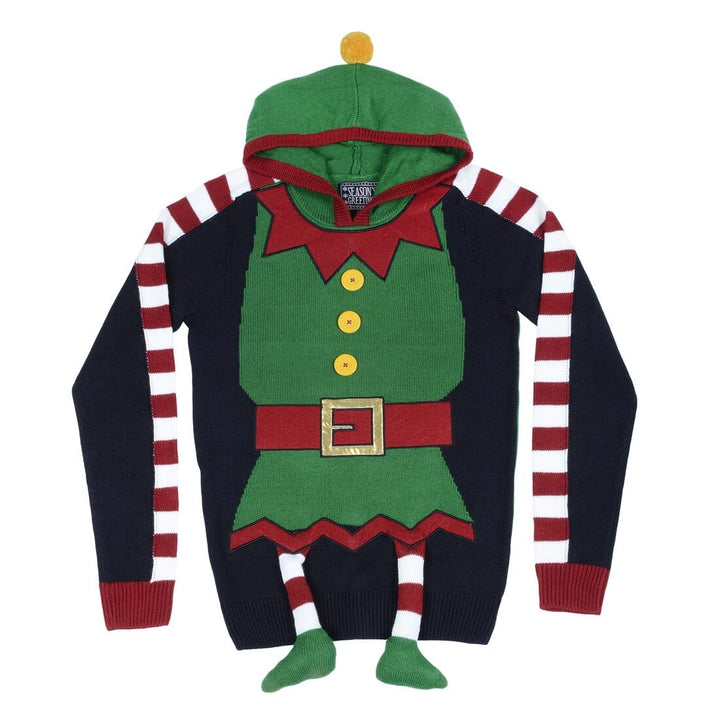 Hooded Christmas Jumper Elf Body With Legs Novelty Unisex S