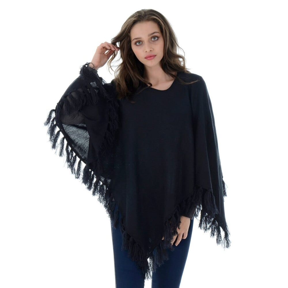 Womens Addison Tassel Poncho Knitwear Navy/Orange One Size Navy