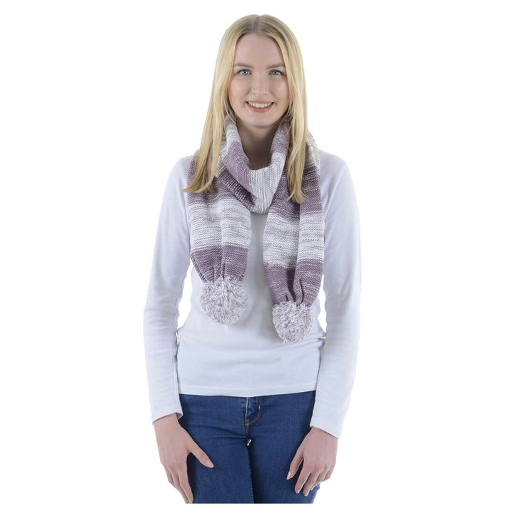 Drew Womens Knitted Scarf Marl Stripe & Large Pom Poms