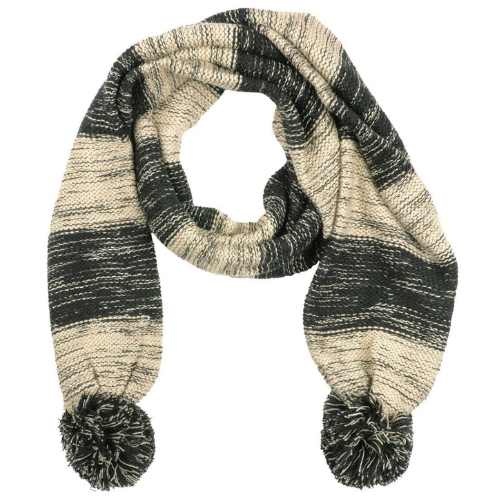 Drew Womens Knitted Scarf Marl Stripe & Large Pom Poms Black