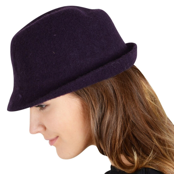 Womens Lana Wool Hat With Shaped Brim Black Or Blackberry