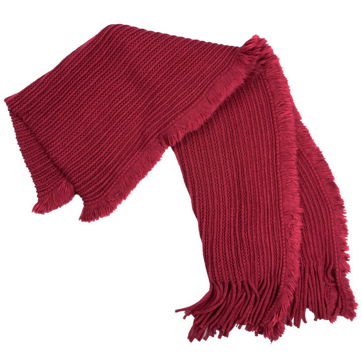 Melina Ribbed Knit Womens Scarf With Fringing Red/Black/Cream Rubino (Ruby Red)