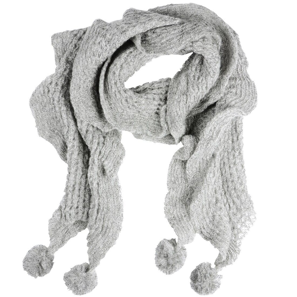 Mia Womens Loose Knit Scarf With Pom Poms Grey Mink Indigo Silver Grey