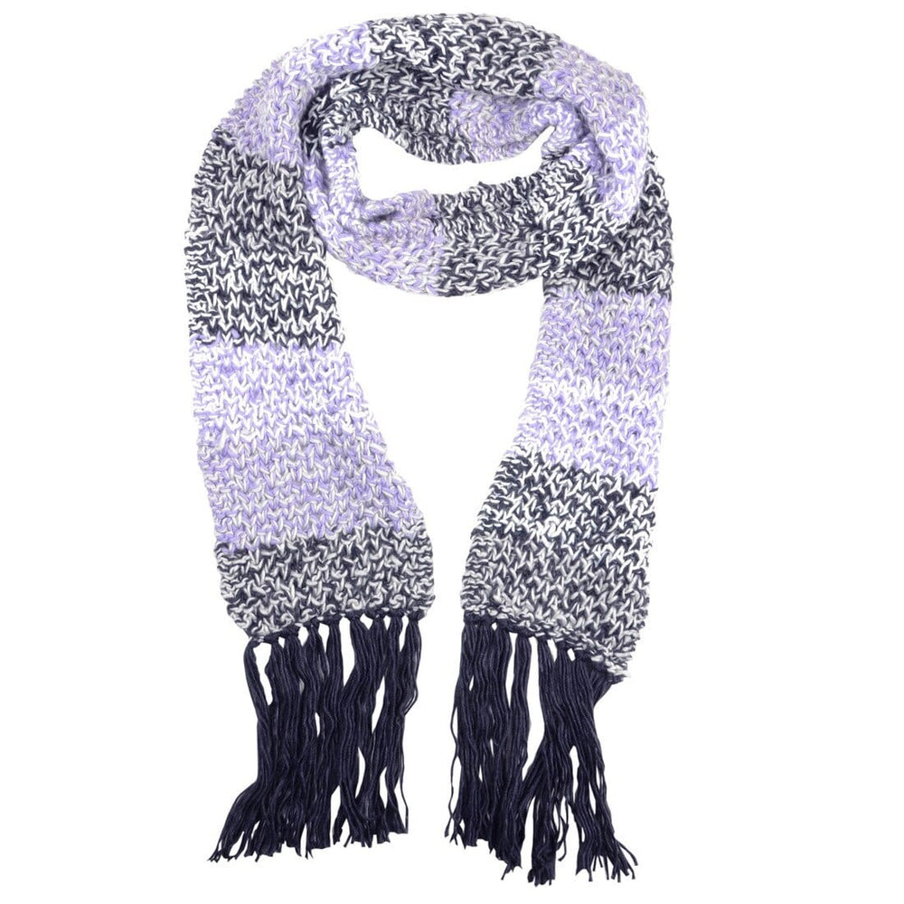 Womens Ontario Chunky Knit Scarf With Long Fringe Tassels Lilac & Navy