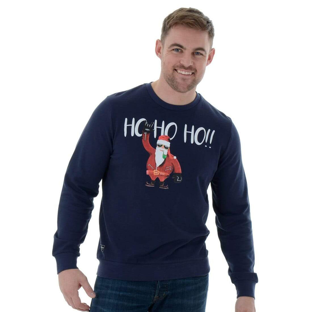 Mens Novelty Navy Santa Christmas Jumper Sweatshirt Ho Ho Ho L