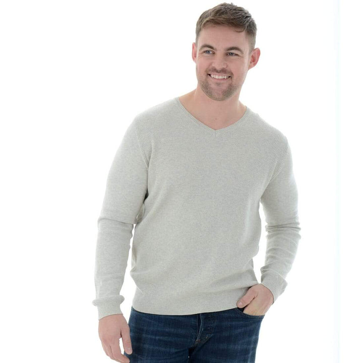 Threadbare Wilson Mens V-Neck Fine Knit Cotton Jumper Stone / S