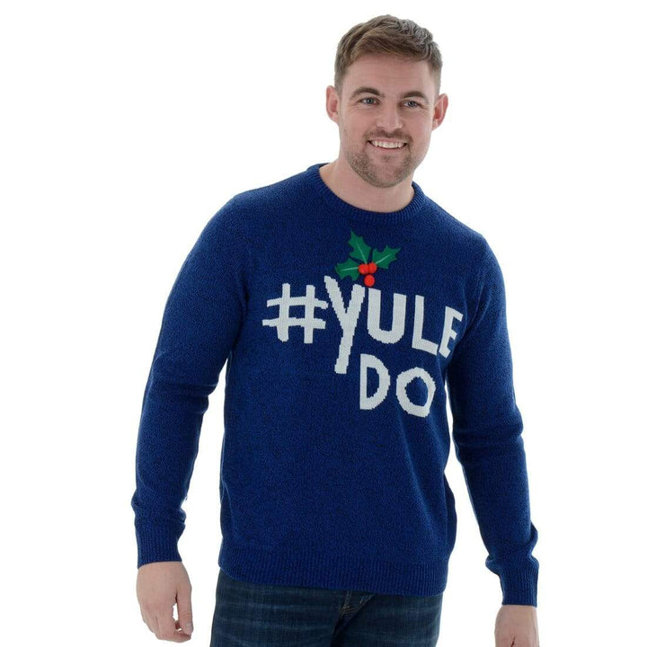 Mens Funny Novelty Knitted Blue Christmas Jumper #Yule Do L