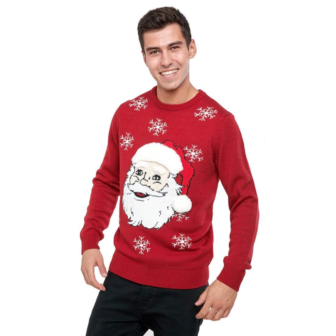Mens Christmas Jumper Novelty Santa Head Musical Jingle Bells XS