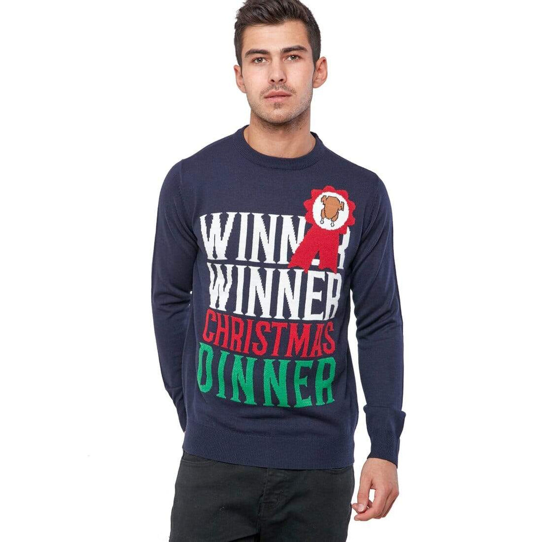 Mens Christmas Jumper Winner Xmas Dinner Slogan Navy Turkey S