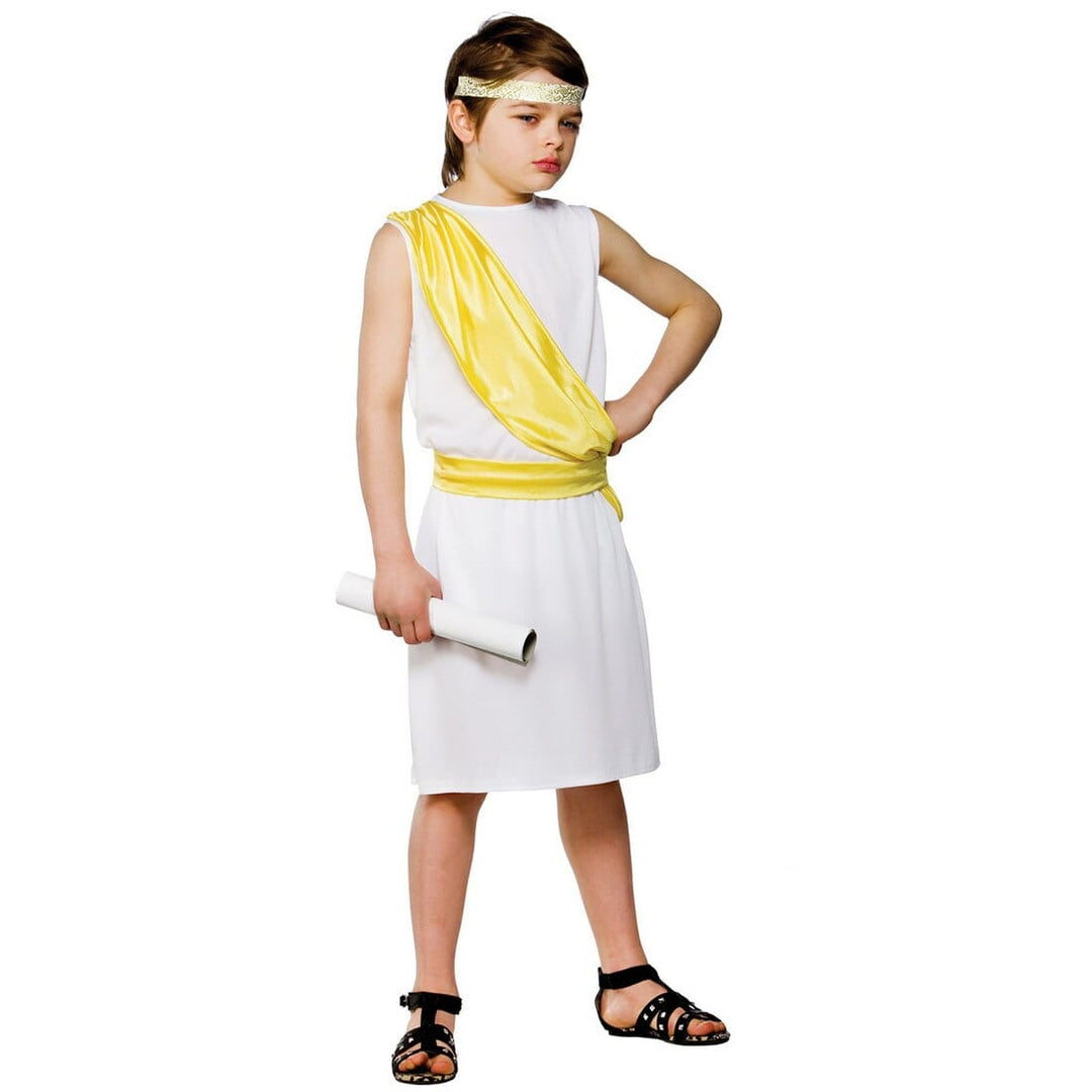 Boys Ancient Greek Yellow White Robe Halloween Costume L (8-10 years)