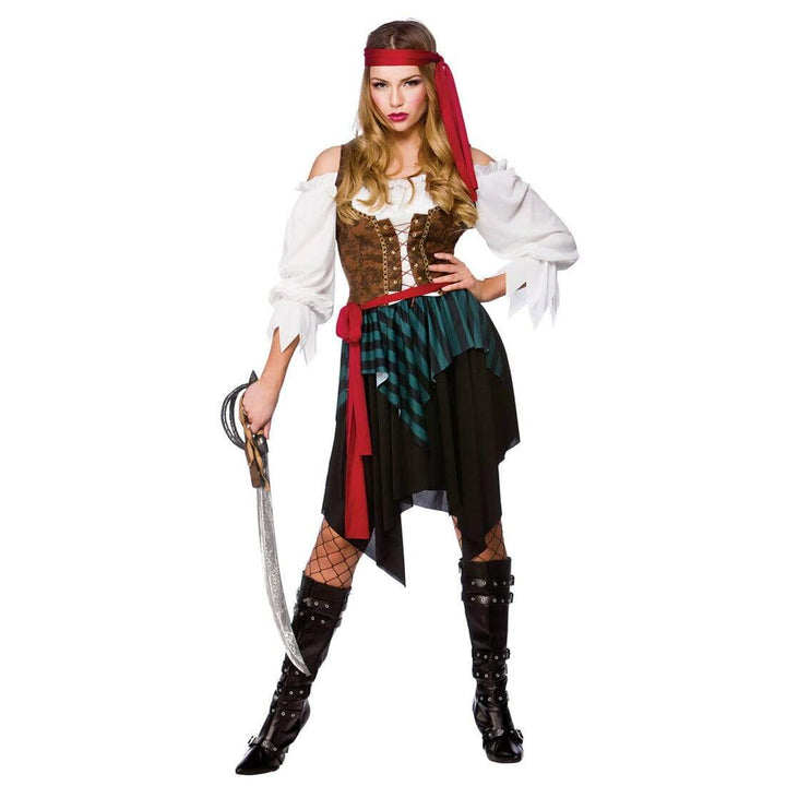 Womens Caribbean Pirate Budget Fancy Dress Halloween Costume L (UK 18-20)