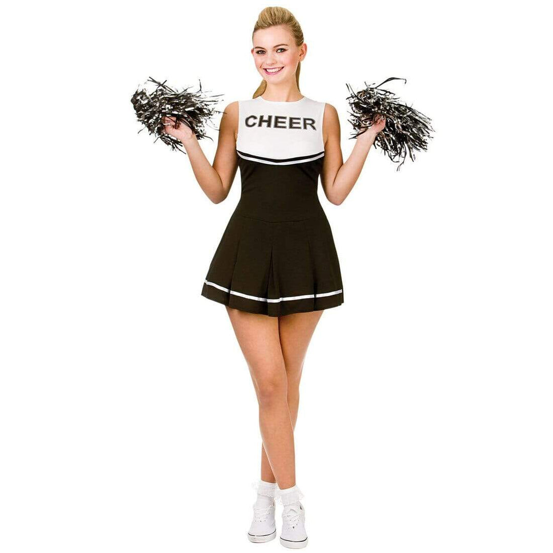 Womens Cheerleader Black/White Fancy Dress Halloween Costume L (UK 18-20)