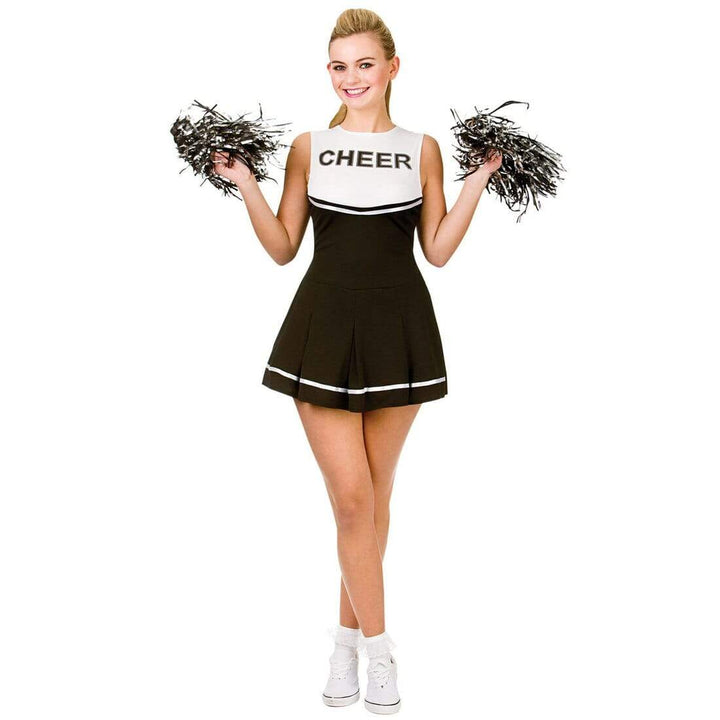Womens Cheerleader Black/White Fancy Dress Halloween Costume L (UK 18-20)