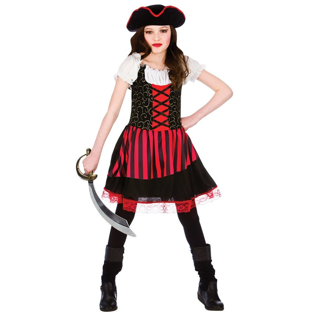 Girls Pretty Pirate Red Fancy Dress Halloween Costume L (8-10 years)