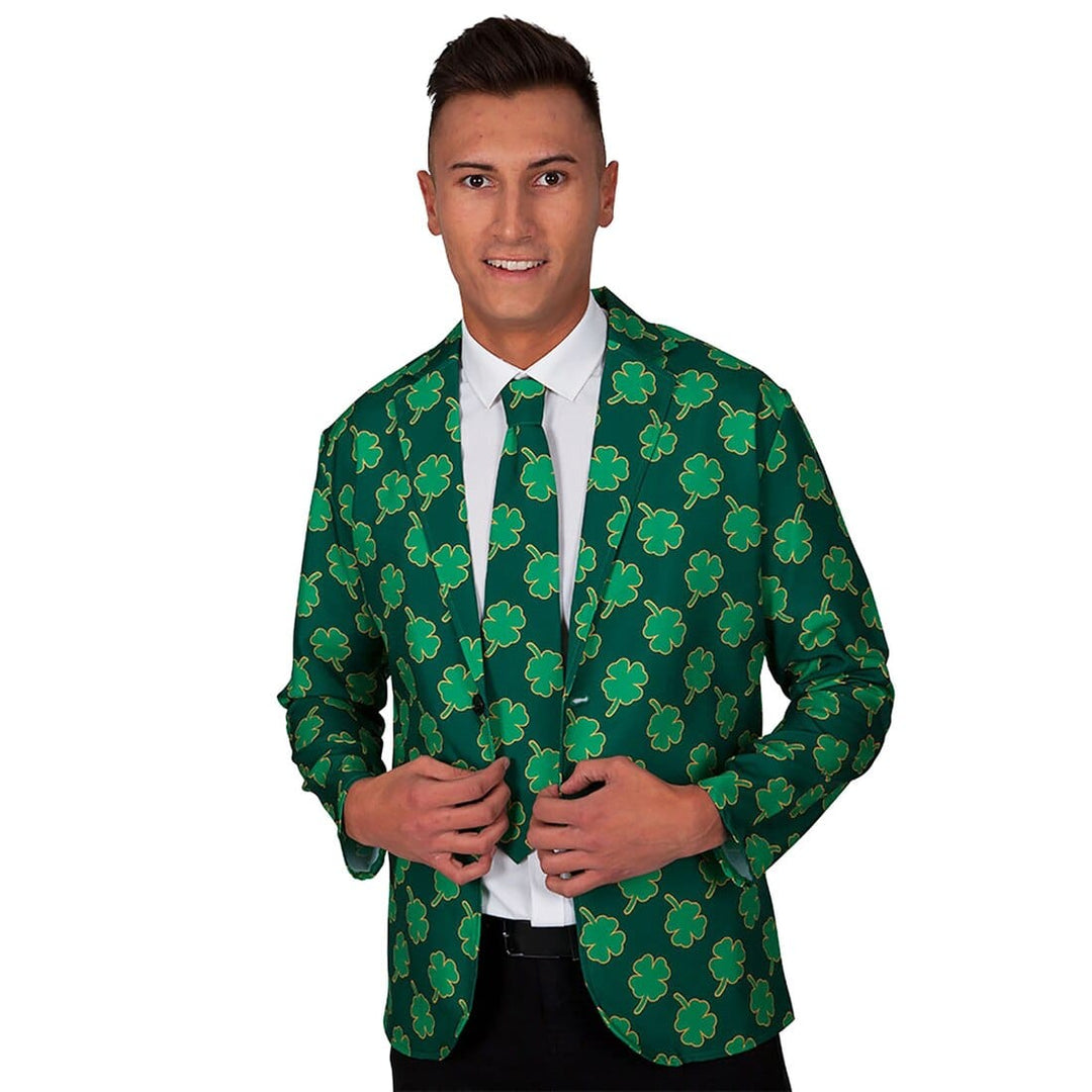 Mens St Patrick's Shamrock Jacket & Tie Fancy Dress Costume M