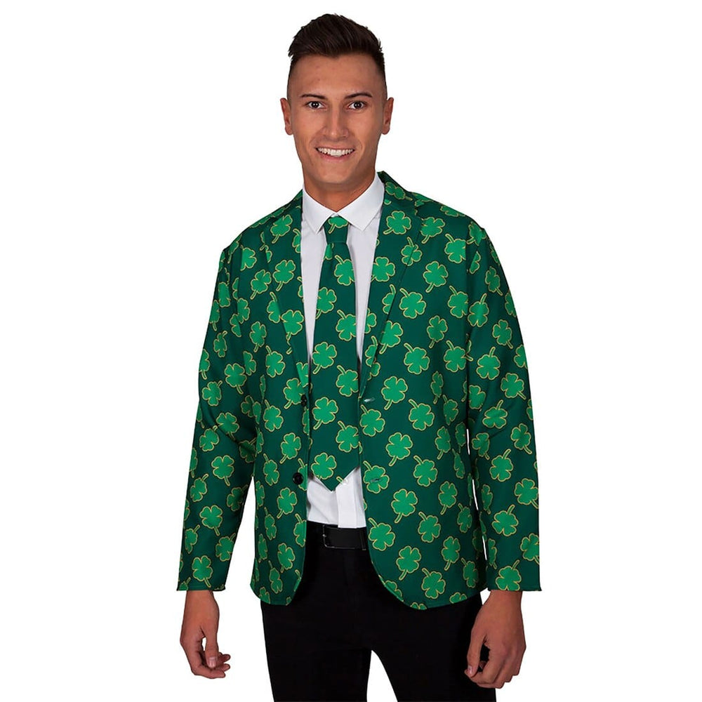 Mens St Patrick's Shamrock Jacket & Tie Fancy Dress Costume L