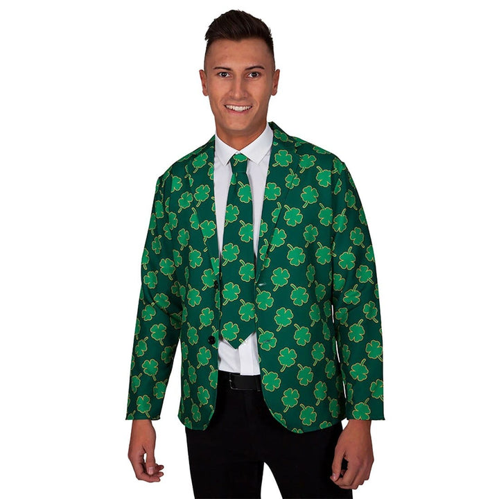 Mens St Patrick's Shamrock Jacket & Tie Fancy Dress Costume L