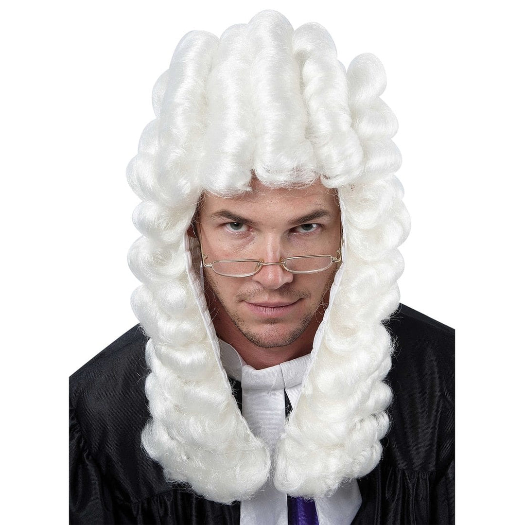 Court Judge White Curly Barrister Lawyer Wig Fancy Dress