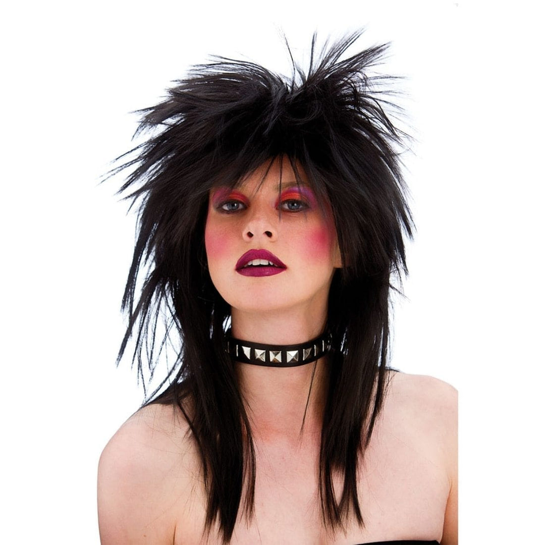 Adults Black 80's Rocker Wig Halloween Party Accessory