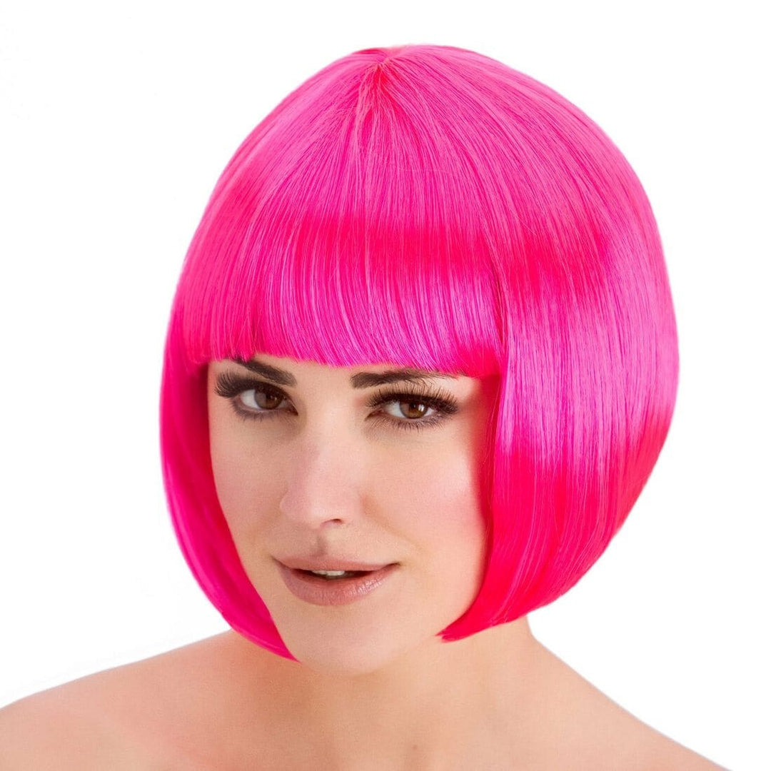 Womens Neon Pink Diva Short Wig Halloween Party Accessory
